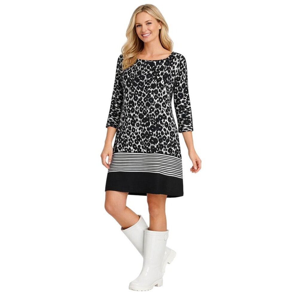 2/$30 ZARA Size Medium Basic Womens Black & White Leopard Print Dress